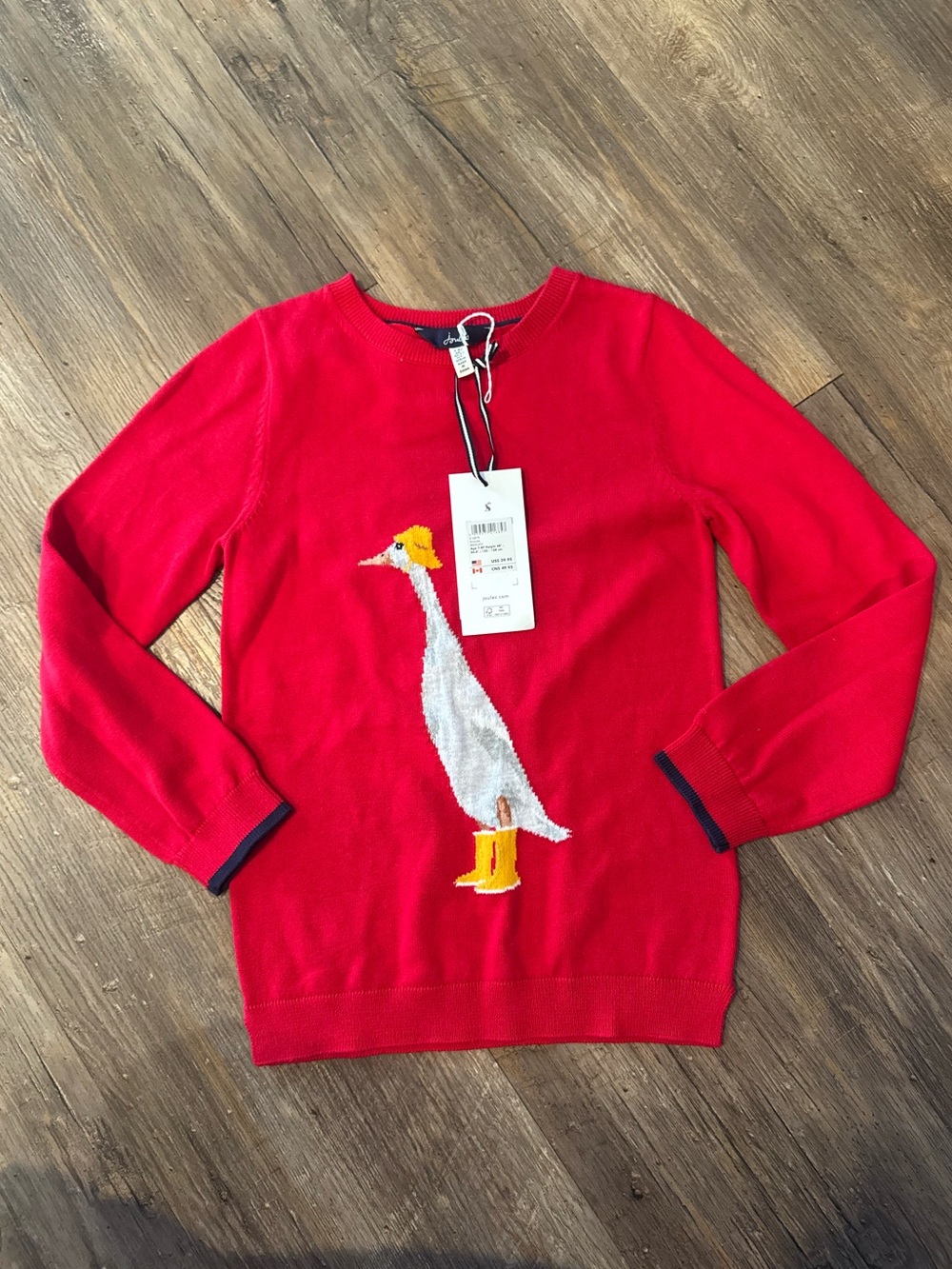 NWT Joules Girls Size 7/8Yr Red Rainy Duck Sweater Yellow Boots